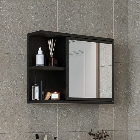 Roomart ADA Spiegelschrank Bad 60 cm breit, Schwarz-Eiche