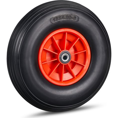 2 x Schubkarrenrad 4.00-6, Vollgummirad mit Kunststofffelge, 3 Adapter, Ersatzrad pannensicher, 100kg, schwarz-rot