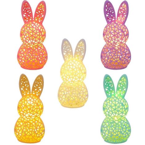 5 piècesLot de 5 figurines de lapins de Pâques lumineux et ajourés, lampe lapin ajourée imprimée en 3D, statues de lapins de Pâques lumineuses, décorations de lapins de Pâques (1/5)