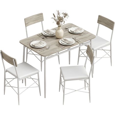 HOMCOM juego de mesa y sillas de comedor 5 piezas, mesa de cocina rectangular con 4 sillas acolchadas, estilo moderno, para espacios pequeños, roble (1/5)
