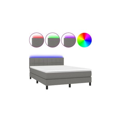 Sommier à lattes de lit et matelas et LED Gris foncé 140x190 (1/5)