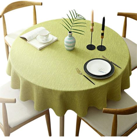 Runde Tischdecke aus Baumwoll-Leinen, Senfgelb, 160 cm, pflegeleicht