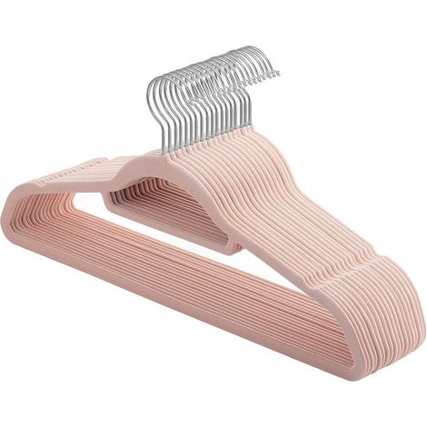 Lote de 20 perchas de terciopelo antideslizantes grosor 0,6 cm ahorra espacio gancho giratorio de 360° longitud 45 cm para abrigos camisas vestidos pantalones rosa claro 120003420 (1/3)