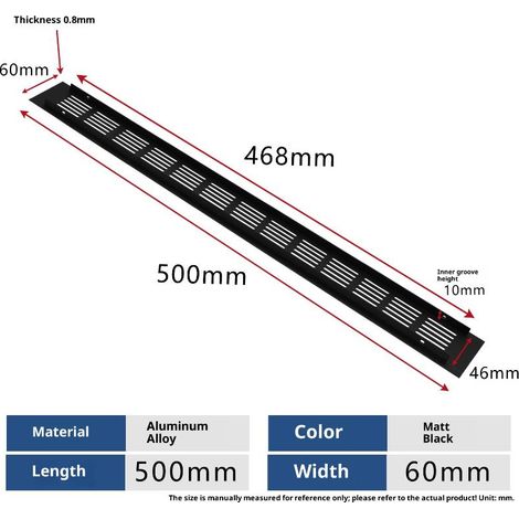 Filiyano-1 grille de ventilation murale pour armoire, 60 x 500 mm, noire (1/5)
