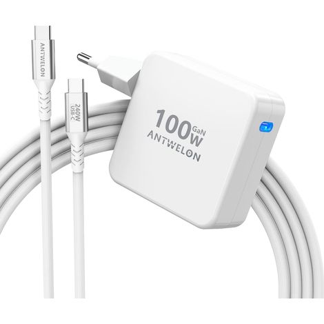 100W USB C Chargeur GAN Ordinateur Portable Type C pour MacBook Pro 16 15 14 Zoll, MacBook Air, iPad Pro, Galaxy S24 S23, Dell XPS, HP, Lenovo Thinkpad Yoga, Tablet (Blanc) (1/5)