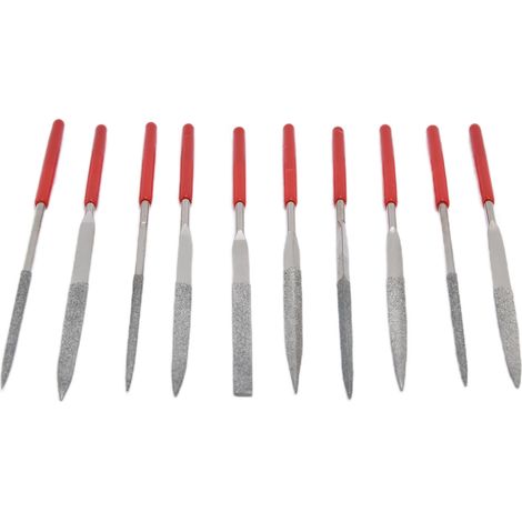 Ensemble de 10 limes aiguilles trempées, robustes et durables, avec manche confortable et pratique pour la bijouterie (3 x 140 mm). (1/5)