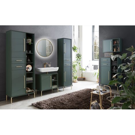 Badezimmer Komplett Set inkl. 80 cm Spiegel und Beleuchtung KELLA-80 in waldgrün (1/5)