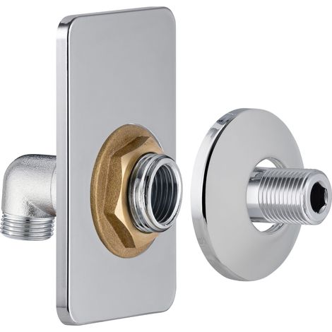 Placa Salida de Pared Universal para Radiador Toallero QUICK PLOMBERIE - Macho 1/2 alargo Macho 1/2 con Tapa Platina y Embellecedor (1/5)