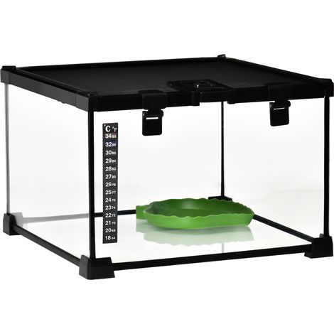 Boîte à reptiles et terrarium transparent - 30 x 30 x 20 cm, noir - Couvercle coulissant en treillis métallique - Pour reptiles - Design pratique (1/5)