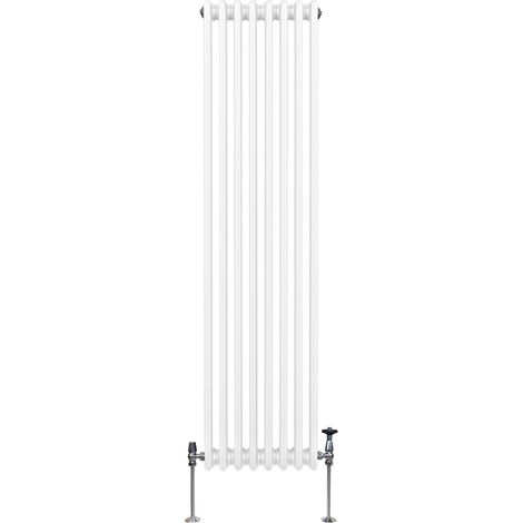 Radiador Tradicional Vertical de 3 columnas 1800mm x 382 mm  Blanco   Acero  Montado en pared  Kit de fijación y soportes  + Cepillo de limpieza GRATIS  Calefacción estufa calefactor