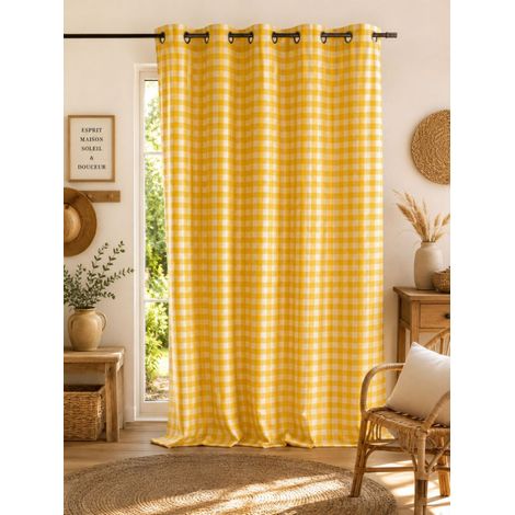 Rideau à Œillets OSLO Carreaux Jaune & Blanc 140 x 250 cm - 140x250cm - Jaune (1/2)