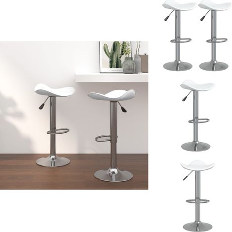 Tabourets de bar lot de 2 blanc acier chromé et cuir artificiel - Tabouret De Bar - Chaises De Comptoir - Tabourets Hauts - Mobilier De Bar - Siège Ajustable (1/5)