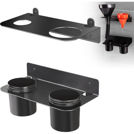 Support mural double pour entonnoir de vidange de liquide avec support de rangement amovible pour godet d'huile (1/5)