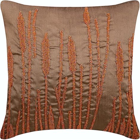 Taie d'oreiller orange 56 x 56 cm, housse de coussin rouge rouille à motif champêtre perlé, housse de coussin carrée en rayonne à motif floral moderne.