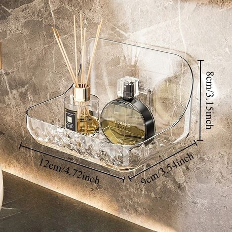 Étagère murale de salle de bain en acrylique sans perçage - Organisateur mural pour cosmétiques et articles de toilette, gain de place pour lavabo et mur (1/5)