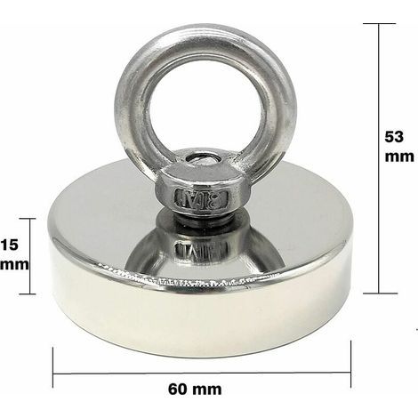 Superstarker 120-kg-Neodym-Magnet – Leistungsstarke Magnete – Ideal zum Magnetangeln – Ø 60 mm mit Neodym-Öse (1/3)