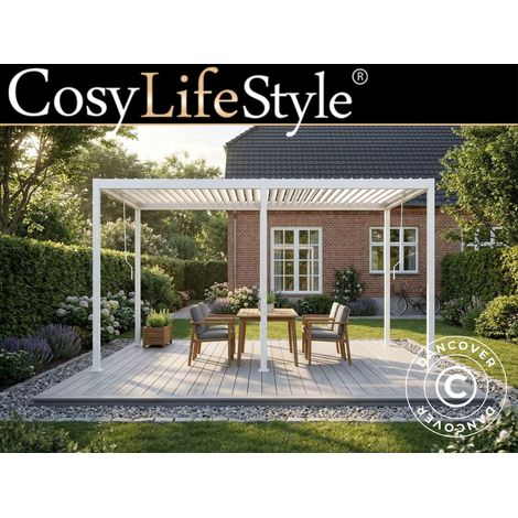 Bioclimatic pergola gazebo San Pablo Steel+, 3x5.8 m, White - Dancover