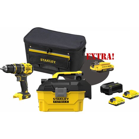 Kit Trapano Avvitatore con percussione Brushless a batteria 18V V20 SFMCD721B + Aspiratore per solidi e liquidi a batteria 18V SFMCV002B V20 + Set energia + EXTRA OMAGGI FATMAXB. STANLEY