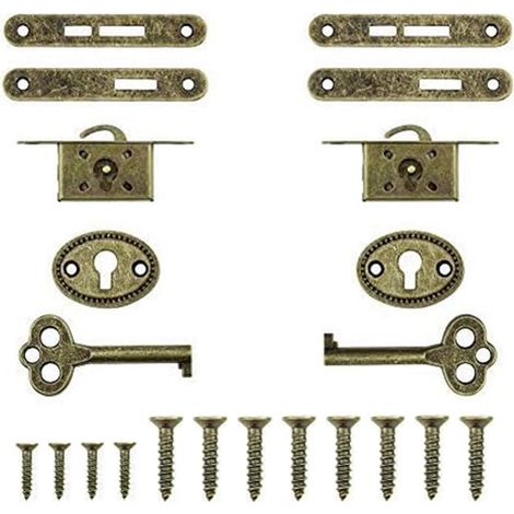 Lot de 2 verrous de placard antiques décoratifs exquis avec clés en alliage de zinc durable pour meubles et placards (bronze) (1/4)