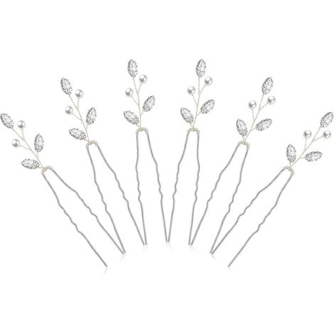 Ensemble de 6 pinces à cheveux de mariée, accessoire pour cheveux en perles et cristaux, pince à cheveux vintage pour banquet de mariage (argent) (1/3)