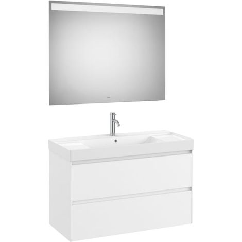 MUEBLE LAVABO DOBLE 1000X460 ONA STANDARD 2 CAJONES + ESPEJO LED BLANCO MATE