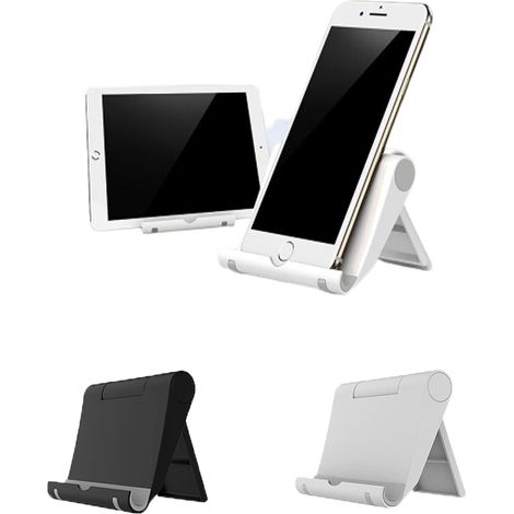 2 pcs Bureau réglable Pliant Support en Plastique pour 6-11 Pouces Compatible avec Tous Les Supports de Smartphone comme iPhone 15pro Max 11 Samsung xiaomi Android etc (1 Blanc / 1 Noir) (1/5)