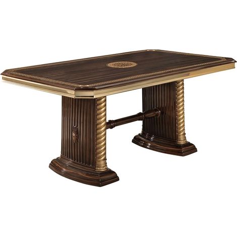 Table à manger rectangulaire extensible bois vernis laqué brillant marron et doré Vinza 185 à 230cm (1/3)