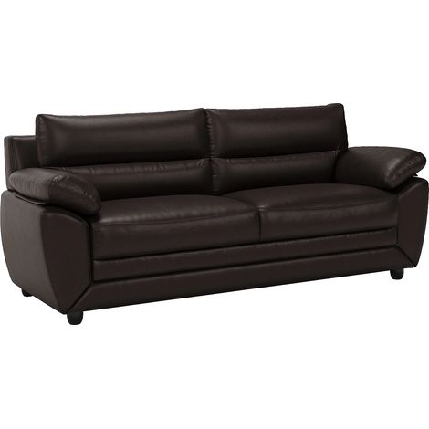 Vente-Unique – Canapé convertible 3 places marron chocolat en simili – Structure bois – Confort ferme – Dimensions 201x82x88 cm – Garnissage mousse polyuréthane