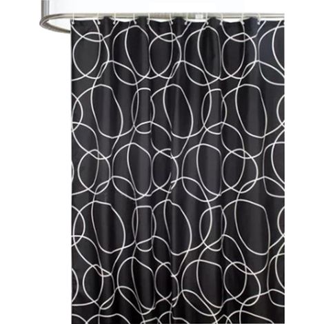 Rideau de douche épais noir et argenté à motifs circulaires, en polyester imperméable, 180 x 180 cm (1/5)