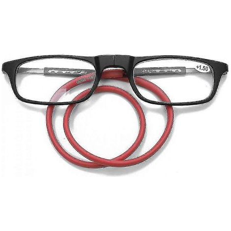 Lunettes de lecture à absorption magnétique de haute qualité, à porter autour du cou, style original - Grossissement 2,25 - Rouge