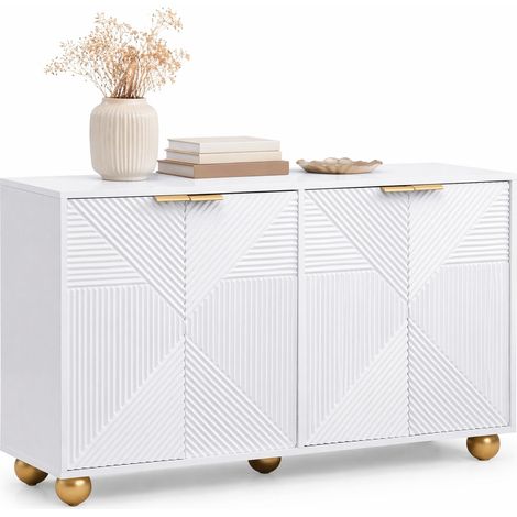ELVMI Credenza con 4 ante, ripiani regolabili e maniglie dorate per soggiorno, sala da pranzo e ingresso
