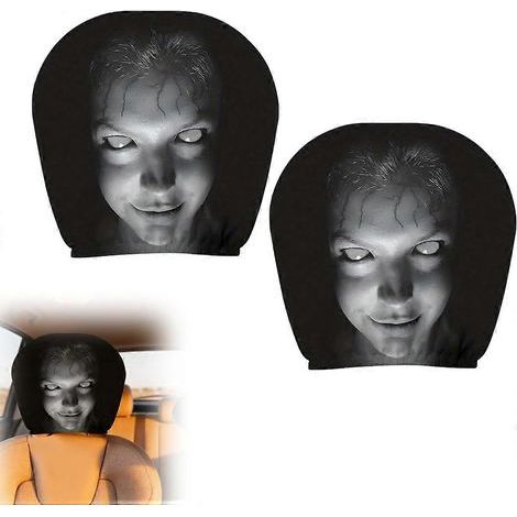 Set di 2 copri poggiatesta per auto con design umoristico a forma di faccia di fantasma, copri poggiatesta antipolvere per sedili auto (1/5)