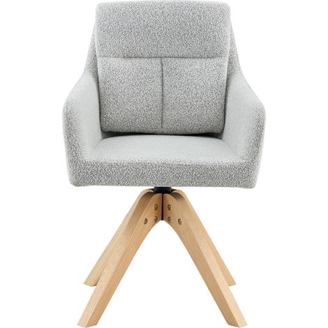 Set de 2 sillas de comedor giratorias con respaldo alto, terciopelo gris claro y patas de madera (1/5)