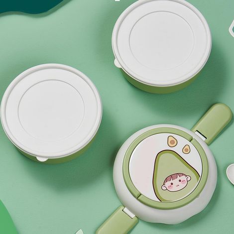 Nouvelle boîte à lunch ronde à double couche, boîte alimentaire en plastique mignonne en forme de fruit pour enfants, boîte à lunch portable pour les employés de bureau, avocat. (1/5)