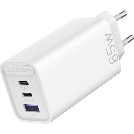 Wandladegerät GaN-Schnellladegerät mit 3 Anschlüssen 2x USB-C, 1x USB-A in Weiß (1/3)