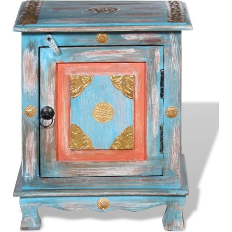 Table de nuit chevet commode armoire meuble chambre bois de manguier massif bleu (1/5)