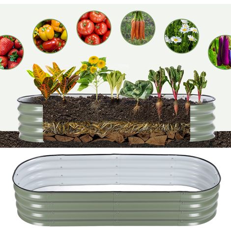Fioriera da giardino fai-da-te in metallo con fondo aperto per ortaggi, frutta e fiori, colore verde chiaro, realizzata in acciaio inossidabile 304 di alta qualità e gomma. (1/4)