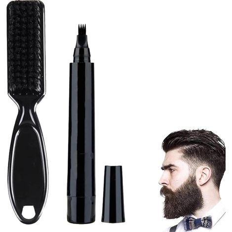 Crayon à Barbe Homme,Barbe Filler Pen,Kit De Stylo De Remplissage De Barbe,Beard Pencil Filler for Men,Beard Filling Pen Kit,Postuler à Moustache Et Sourcils,avec Brosse (Noir) (1/5)