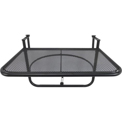 Table suspendue carrée en métal noir, réglable en hauteur, 60 x 56,5 x 45 cm, idéale pour les balcons et terrasses, de haute qualité pour une utilisation durable.