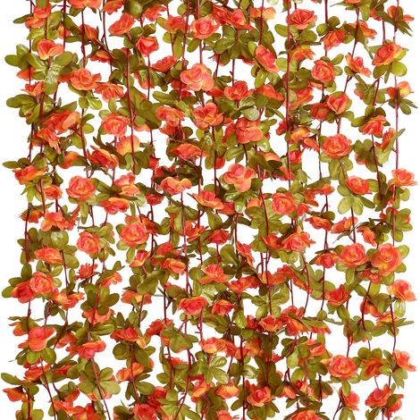 Guirlande de 9 roses artificielles de 22 m (72 pi) - Faux lianes de roses orange pour décoration intérieure et extérieure, dans les tons orangés