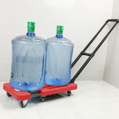 Mini-remorque pliable et portable, chariot à main, chariot à plateau, chariot de marchandises, chariot à bagages, chariot robuste, version améliorée avec roues en caoutchouc de 5 cm (2 pouces), rouge (1/5)