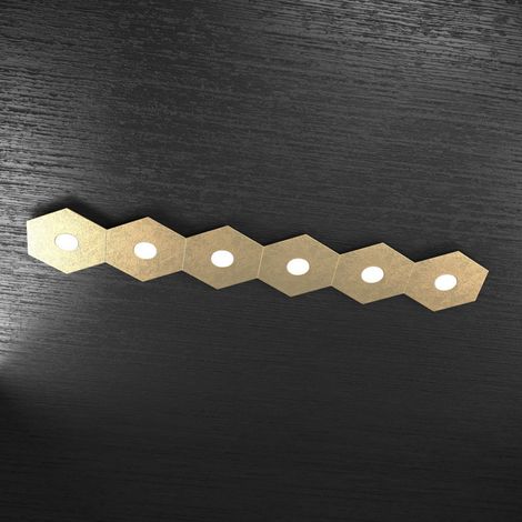 Plafoniera Industrial-Minimal Hexagon Metallo Foglia Oro 6 Luci Led 12X6W (1/5)