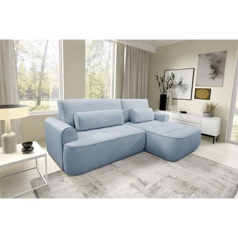 Ecksofa mit Schlaffunktion HUNTER Sofa in Stoff Cloud Hellblau Ottomane Rechts (1/5)
