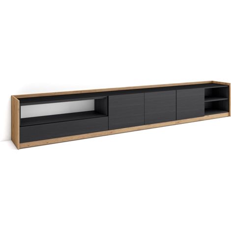 Skraut Home - Mobile TV Soggiorno, 310x37x50cm, Per TV fino a 80", Nero e rovere (1/5)