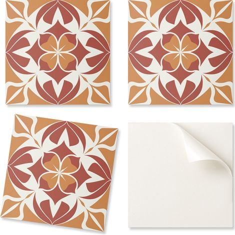 Suelo vin铆lico autoadhesivo con estampado floral sim茅trico de 20x20x20 cm.