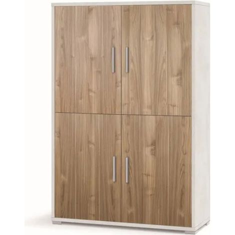 Mobile 4 Ante 108L x 41P x h161 – Finitura Bianco Opaco e Legno Noce – Sarmog (1/2)