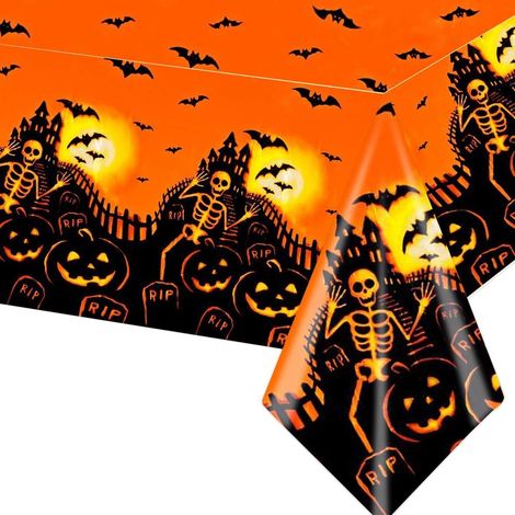 Nappe Halloween Squelette & Citrouille 137x274cm Jetable Déco Fête
