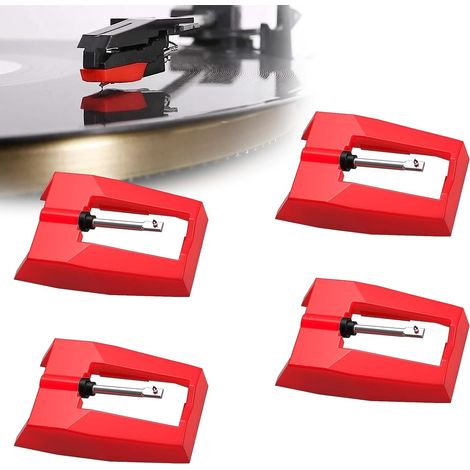 4 Pack Pointe De Lecture Aiguille Tourne Disque Universel Platine, Aiguille Diamant De Remplacement, Diamant Platine Vinyle, Vinyle Aiguilles pour Platine Diamant pour Tourne Disque Vinyle (1/5)