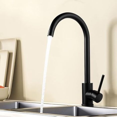 Robinet Cuisine Noir, Mitigeur Cuisine Rotatif à 360°, Robinet d'évier de Cuisine Avec Haut, Robinetterie de Cuisine Modern, Mitigeur Monocommande Evier Froide & Chaud, G3/8 (1/5)
