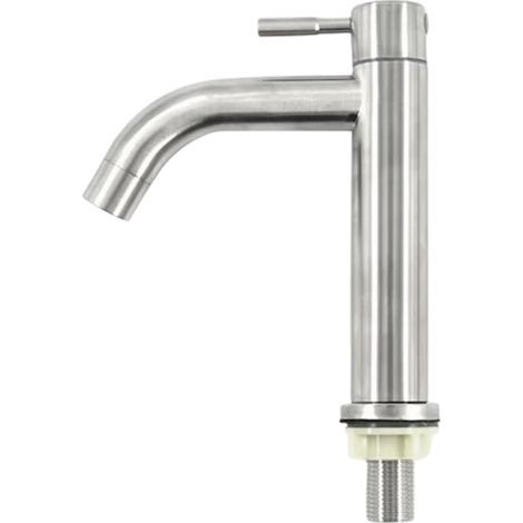 Kaltwasserhahn – Gebürsteter Edelstahl – Einhebel-Waschtischarmatur – Höhe 18 cm – Für Küche und Bad – 1 Stück (1/5)